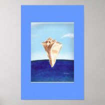 Conch shell and the ocean painting, poster print
