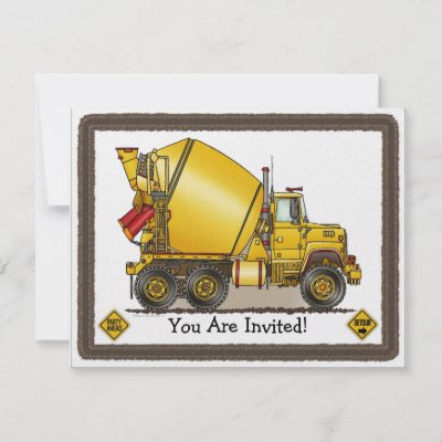 Concrete Truck Kids Party Invitation