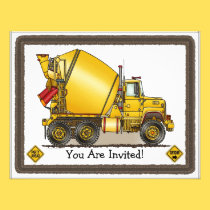 Concrete Truck Kids Party Invitation invitations