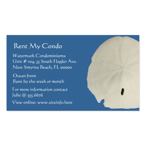 Condo Rentals Sand Dollar Blue Business Cards (front side)