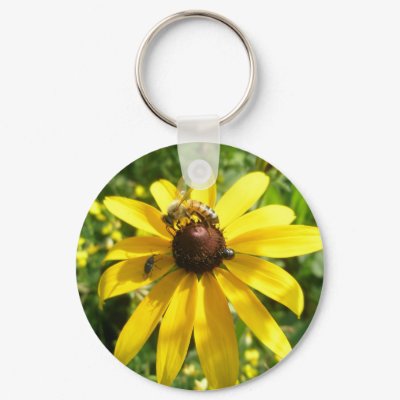 Coneflower & Bee Weevil Beetle Keychain by CarolsCamera