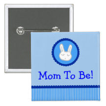 Conejito azul "mamá a ser" botón de la fiesta de b pin