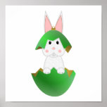 Conejito blanco en un ornamento verde del navidad poster