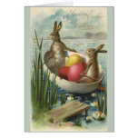 Conejitos de pascua del vintage y huevos de Pascua Felicitaciones