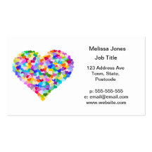 Confeti de los corazones del arco iris plantilla de tarjeta de visita