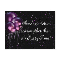 Confetti and Purple Balloons Party Invitation postcards