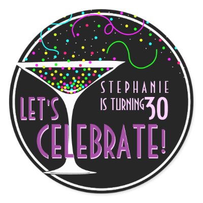 Confetti Cocktail Birthday Round Sticker