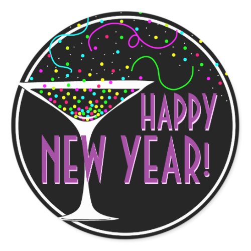 Confetti Cocktail Happy New Year Round Sticker sticker