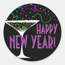 Confetti Cocktail Happy New Year Round Sticker
