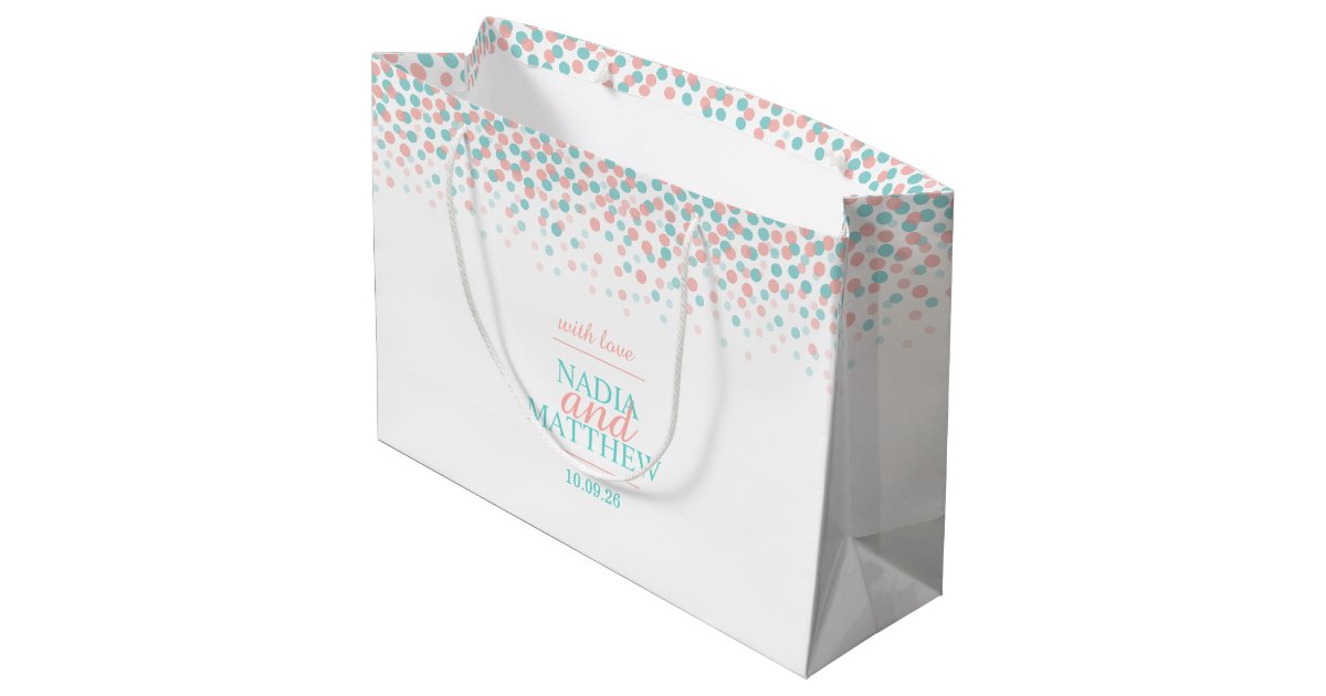Confetti dots teal coral orange wedding gift bag Zazzle