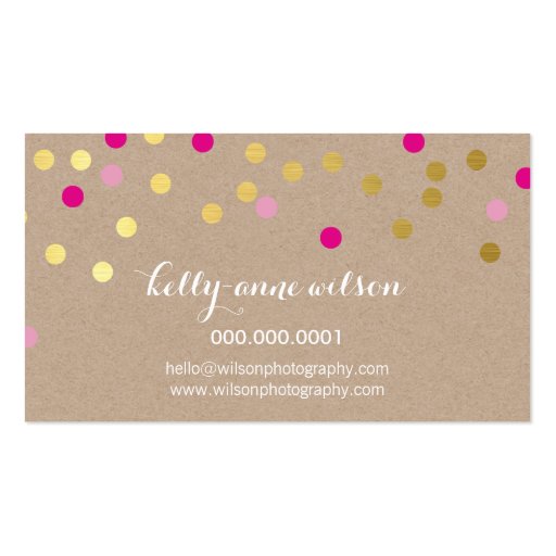 CONFETTI GLAMOROUS cute gold foil bold pink kraft Business Cards (back side)
