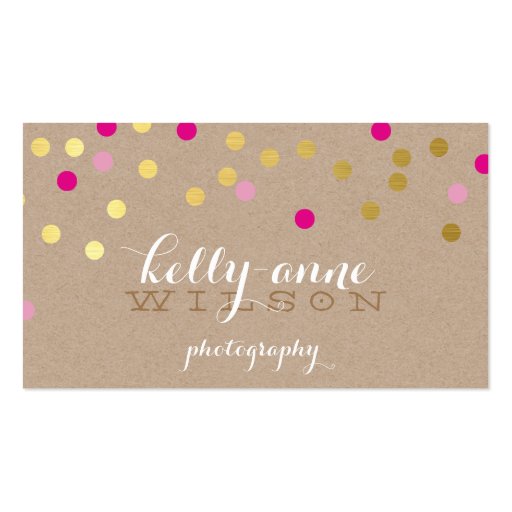 CONFETTI GLAMOROUS cute gold foil bold pink kraft Business Cards (front side)
