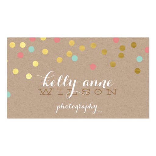 CONFETTI GLAMOROUS cute gold foil coral mint kraft Business Card (front side)
