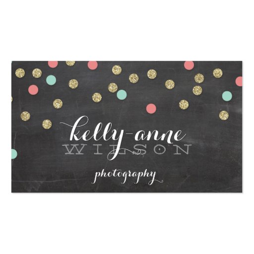 CONFETTI GLITTER cute gold coral mint chalkboard Business Cards (front side)