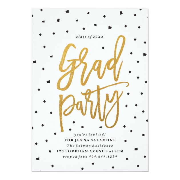 Confetti Grad Party graduation invitation (front side)