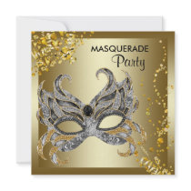 Confetti Mask Silver Gold Masquerade Party Custom Announcements