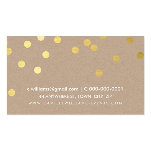 CONFETTI modern cute dot pattern gold foil kraft Business Card Templates (back side)