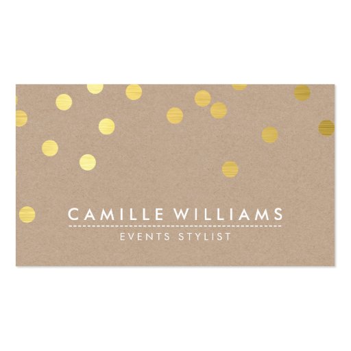 CONFETTI modern cute dot pattern gold foil kraft Business Card Templates (front side)