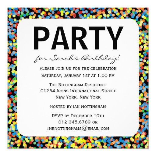 Confetti Sprinkles Birthday Party Personalized Invitations