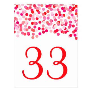 Confetti Wedding Table Numbers Post Cards