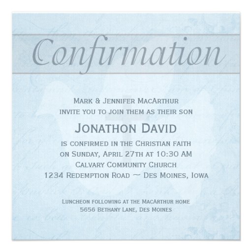 Confirmation Holy Spirit Dove and Cross Blue Invitation