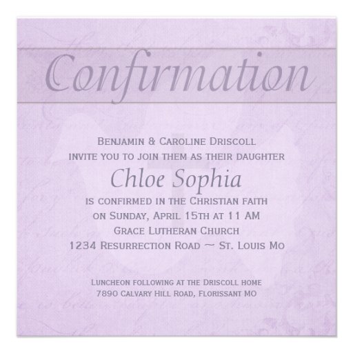 Confirmation Holy Spirit Dove and Cross Lilac Personalized Invites