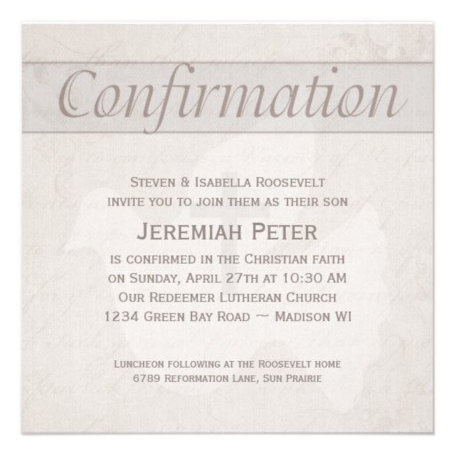 Confirmation Holy Spirit Dove and Cross Taupe Personalized Invites