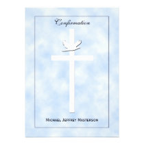 Confirmation Invite - Dove & Cross on Blue Invite invitations