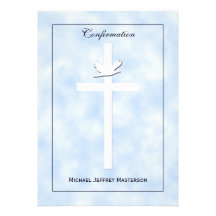 Confirmation Invite - Dove & Cross on Blue Invite