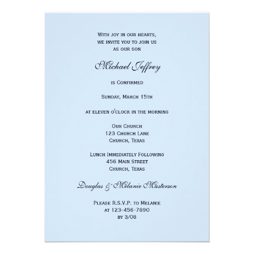 Confirmation Invite - Dove & Cross on Blue Invite