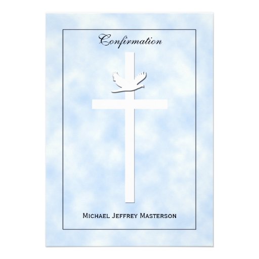 Confirmation Invite - Dove & Cross on Blue Invite