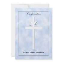 Confirmation Invite - Dove & Cross on Blue Invite
