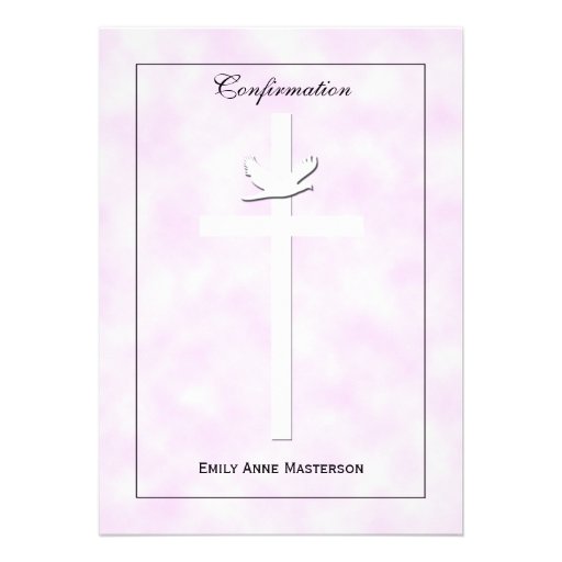 Confirmation Invite - Dove & Cross on Pink Invite
