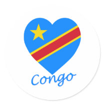 Congo Democratic Republic Flag Heart Round Sticker