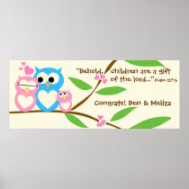 Congrats, Baby Girl Owl Baby Shower Banner