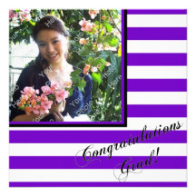 Congratulations Grad Striped Photo Invite Purple