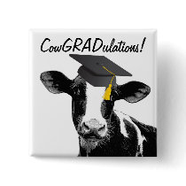 Congratulations Graduation Funny Cow in Cap Button