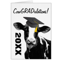 Congratulations Graduation Funny Cow in Cap Greeting Card