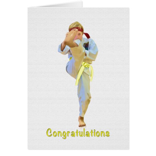 Congratulations, Karate Kicking Yellow Belt Card Zazzle