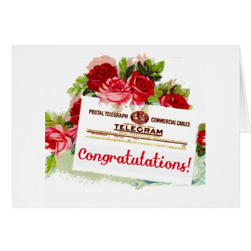 Congratulations Telegram Roses Vintage Postcard | Zazzle