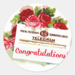 Congratulations Telegram Roses Vintage Postcard Stickers