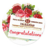 Congratulations Telegram Roses Vintage Postcard stickers