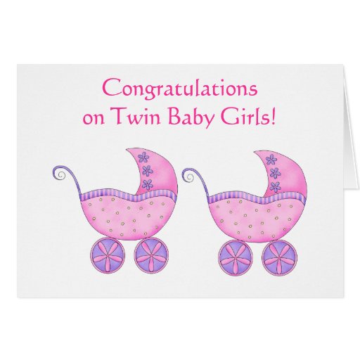 Congratulations Twin Baby Girls Pink Buggy Card | Zazzle