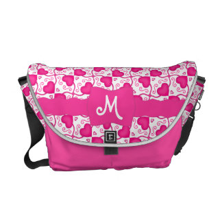 Connected Hearts Hot Pink on White Valentine's Day Messenger Bags