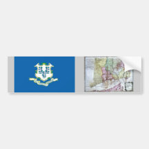Connecticut Map and State Flag Bumper Sticker