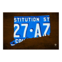 Connecticut State License Plate Map Canvas Print posters