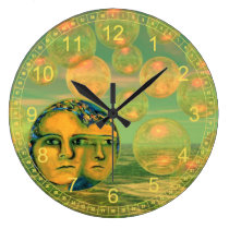 Consciousness Abstract Gold and Green Awakening wall clocks