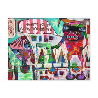 Masked Pig Stages an Unusual Holdup! Unique Postcard by Jessica Simanowski