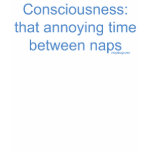 Consciousness: that annoying time between naps t-shirts