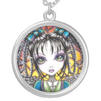 constance, stained, glass, angel, fairy, faery, fae, faerie, fantasy, art, myka, jelina, mika, angels, Necklace with custom graphic design